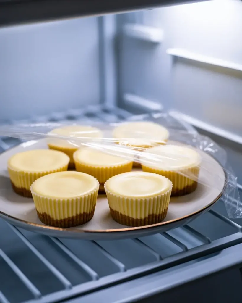 Chilling mini cheesecakes overnight gives the firmest texture for a clean brulee crust