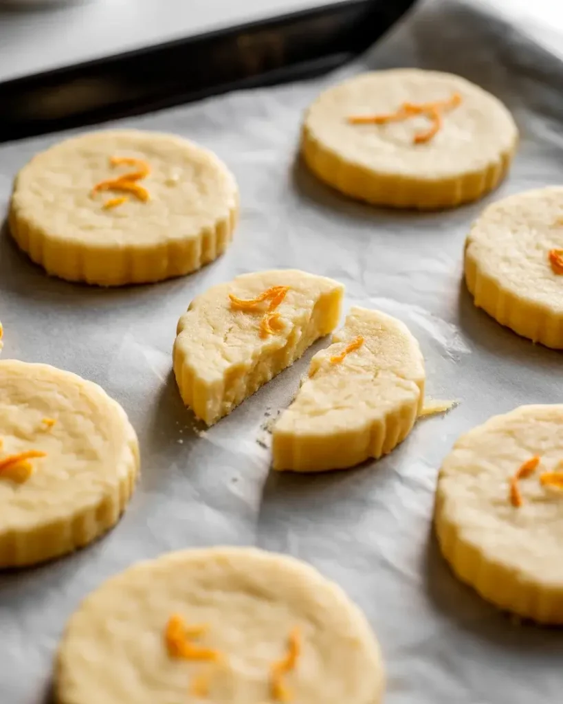  Citrus shortbread cookies baked to pale golden perfection with lightly crisp edges