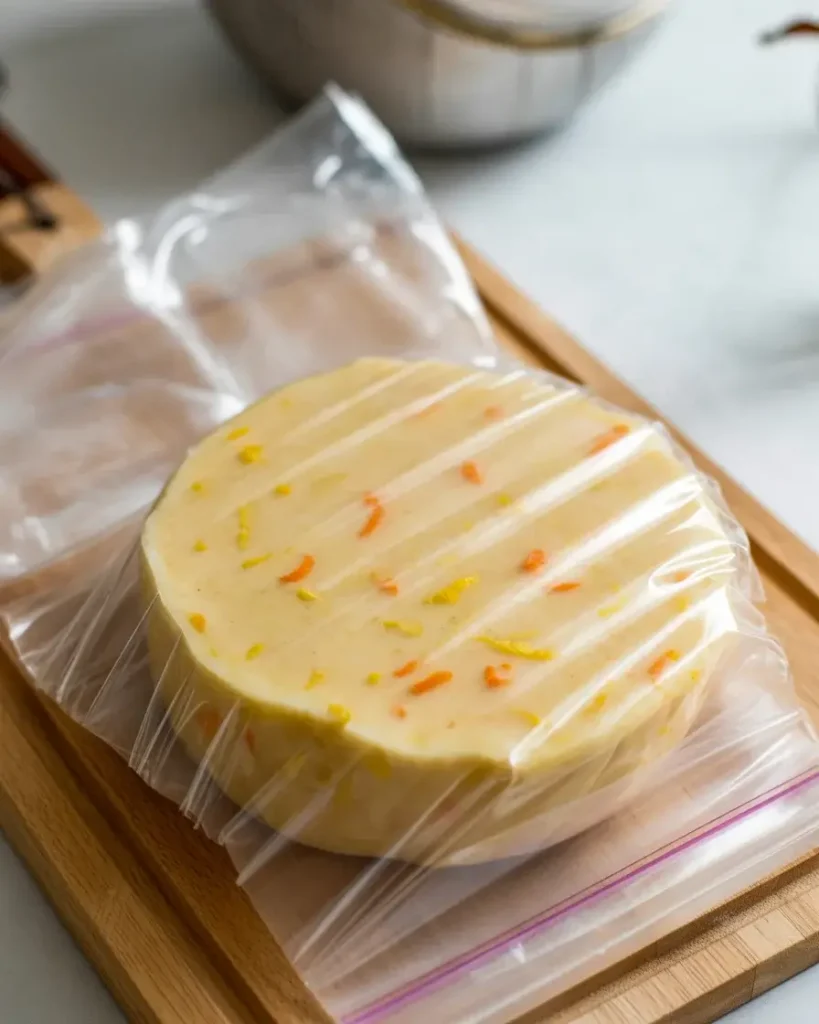 Citrus shortbread dough wrapped and ready to freeze for up to 2 months