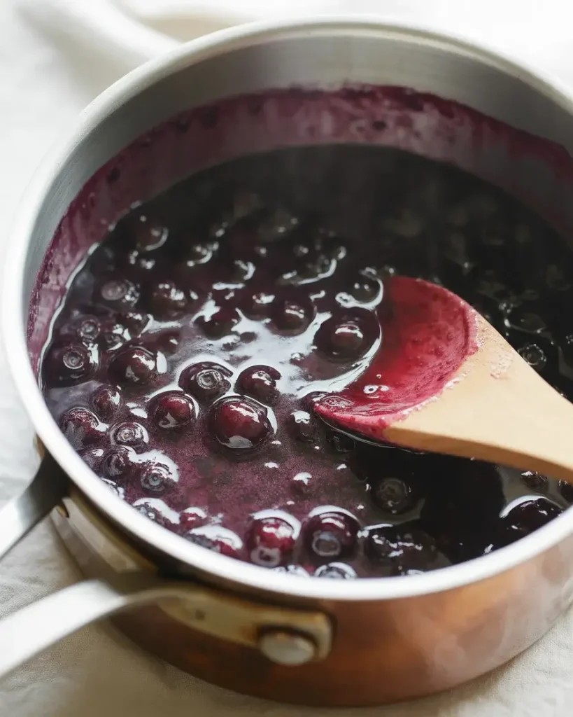 Cooking fresh blueberries into a glossy jammy topping that sets beautifully over chilled cheesecake