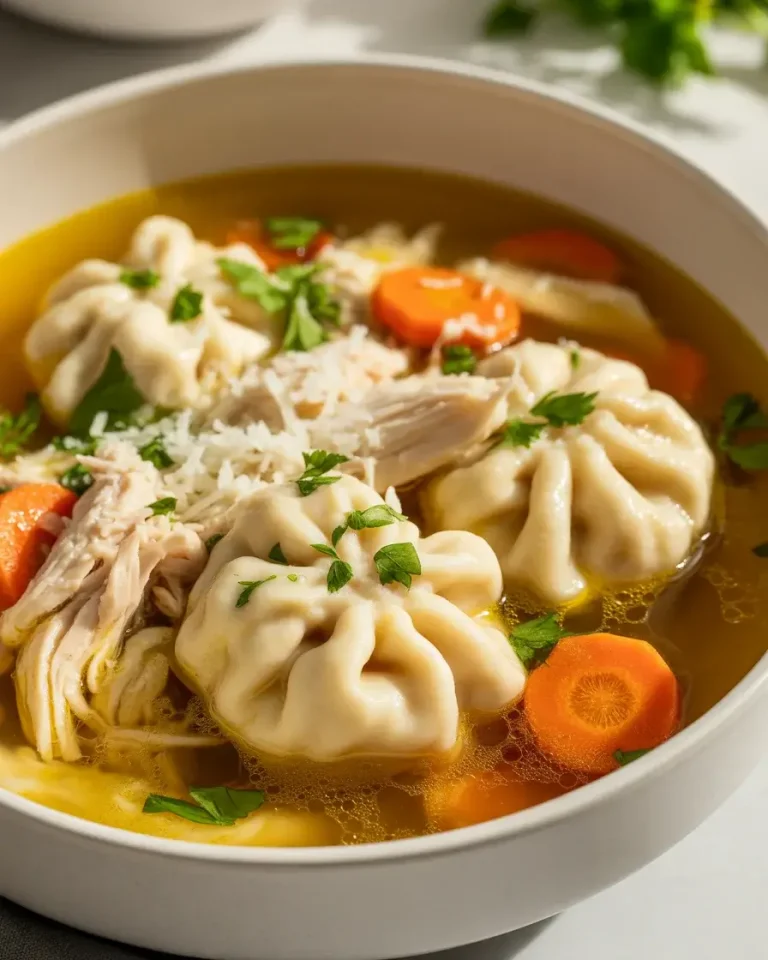 Cozy winter chicken soup with pillowy ricotta dumplings in rich golden broth