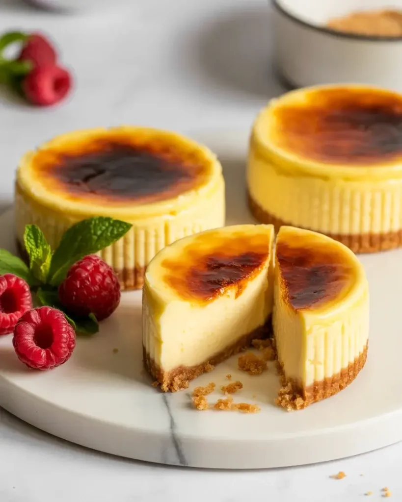 Cracked amber brulee tops reveal the silky cheesecake inside - serve within 15 minutes
