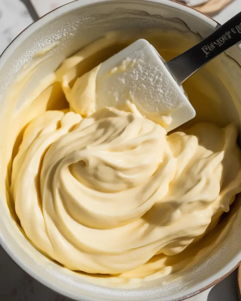 Creamy vanilla cream cheese filling ready to spread onto bread