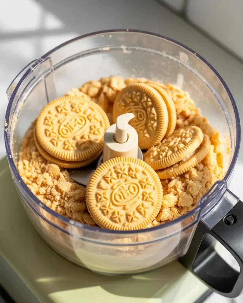 Crushing Golden Oreos into fine crumbs for the perfect truffle base