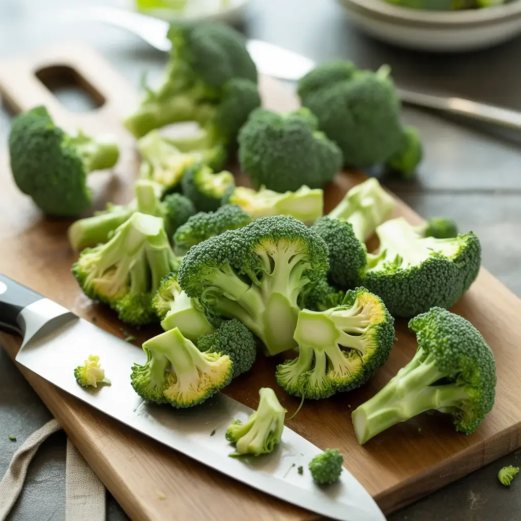 Cutting broccoli into small florets ensures even coating and maximum crunch in every bite