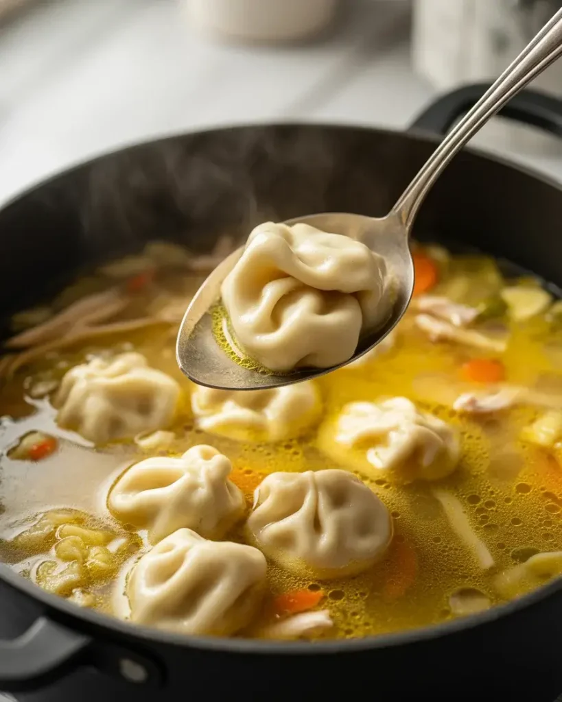 Dropping ricotta dumplings into simmering broth - don't stir once they're in