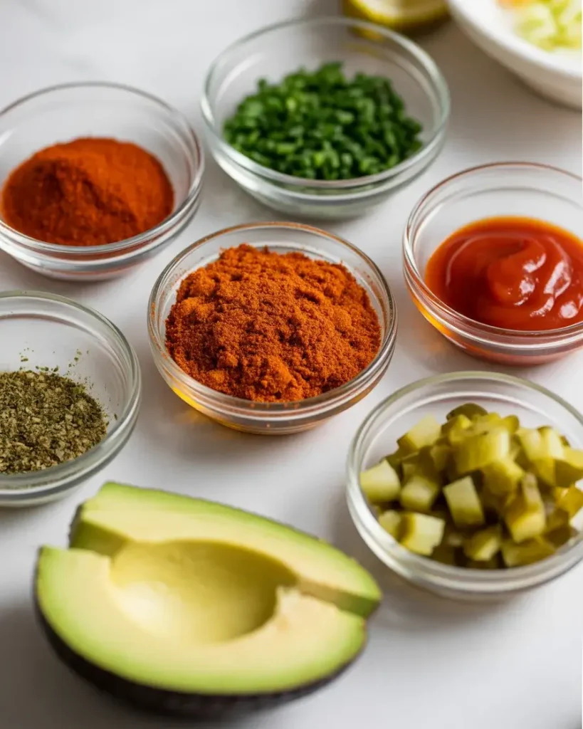 Flavor add-ins including paprika, chives, pickles, and avocado for BLT egg salad