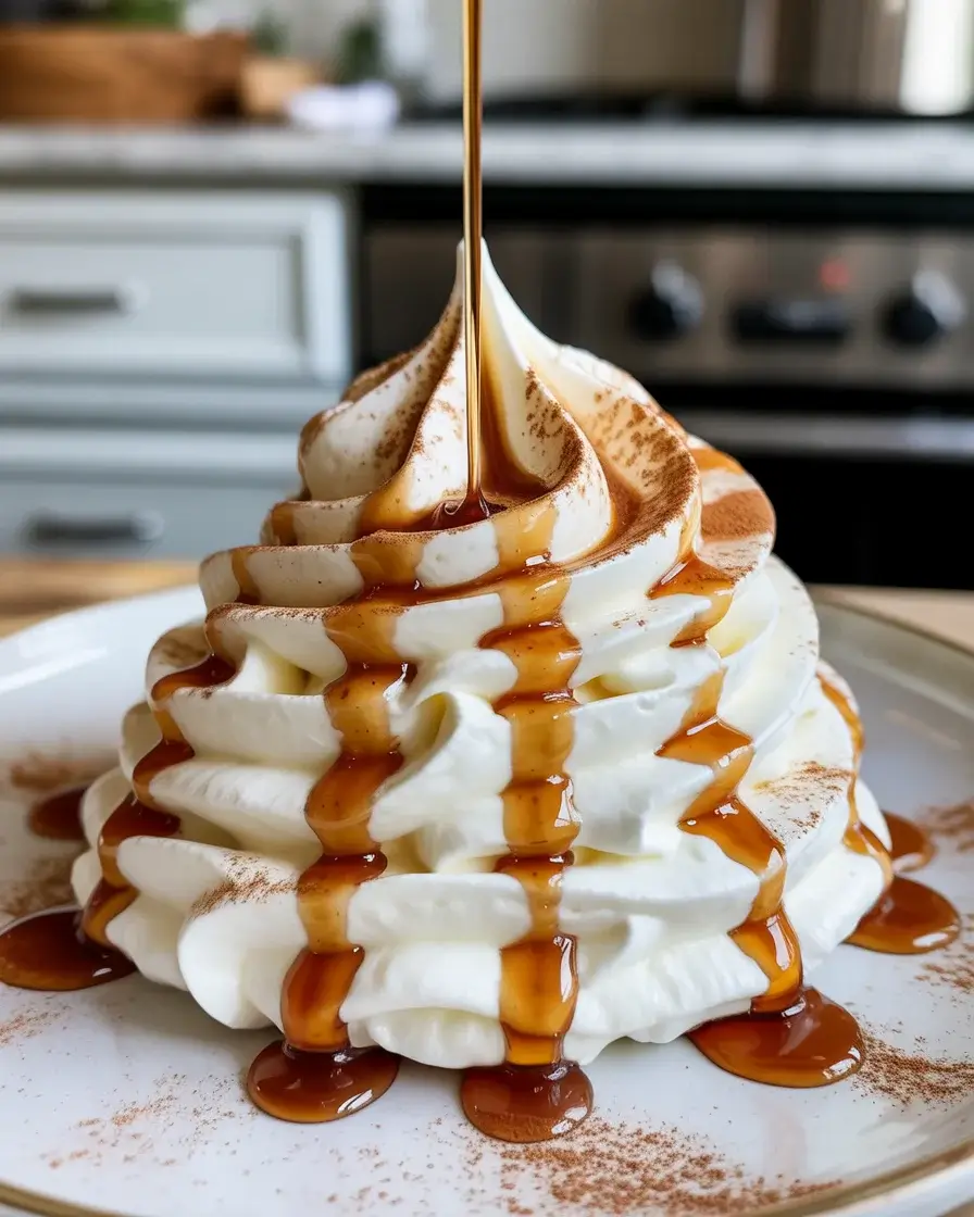 Fluffy maple whipped cream with a maple syrup drizzle, ready in just 5 minutes