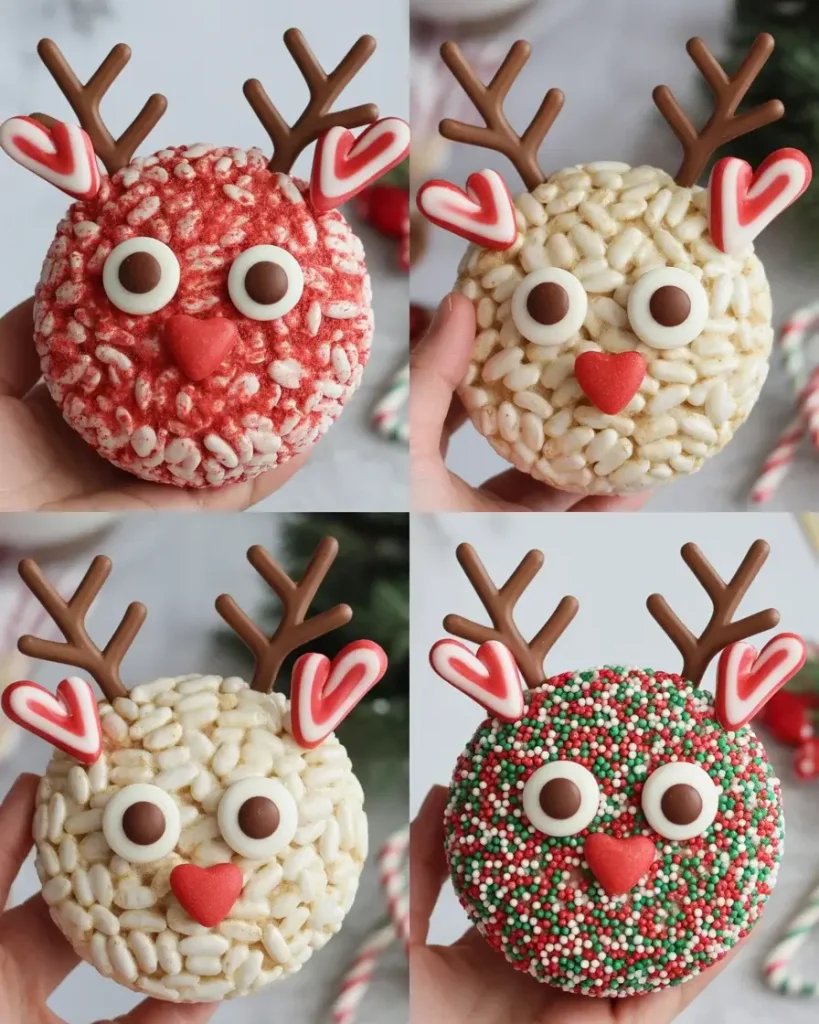 Four decoration variations including white chocolate, candy cane, and heart candy options