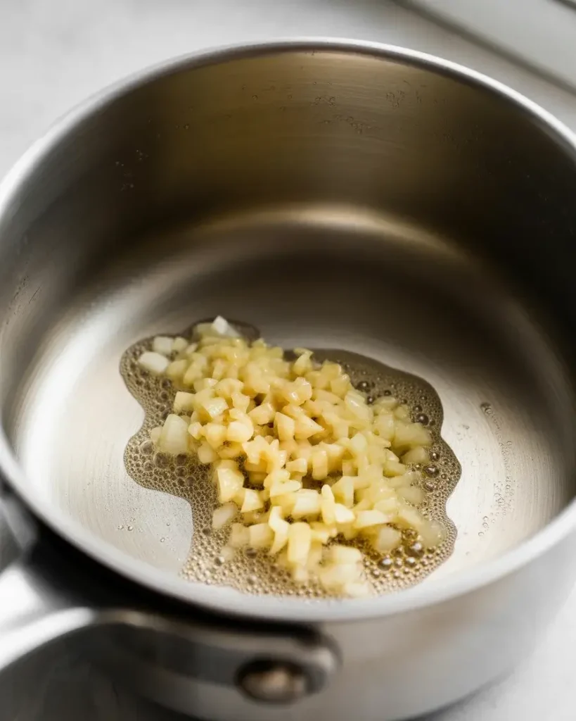 Garlic and onion blooming in oil until soft and fragrant, not browned