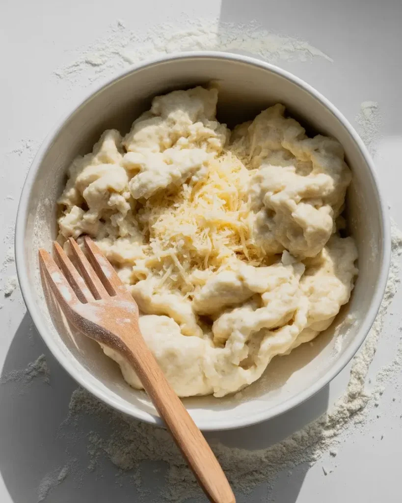 Gently mixed ricotta dumpling dough - shaggy texture means perfectly light results