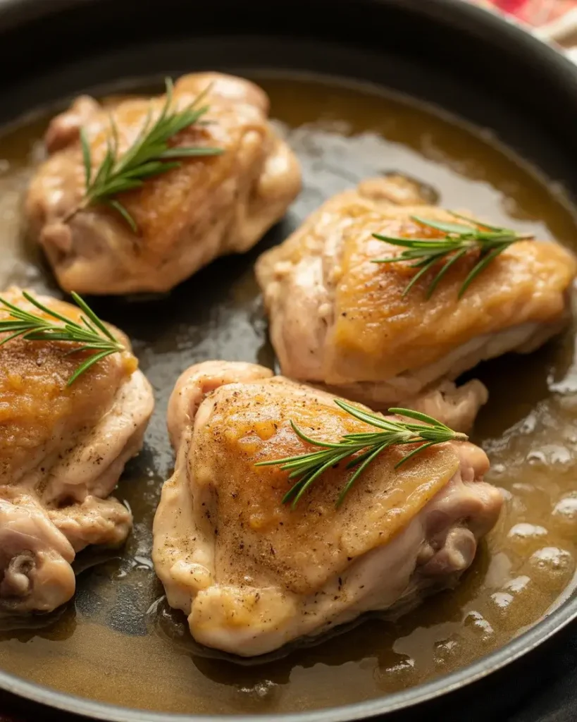 Golden pan-seared apple cider chicken glistening with a rich, tangy glaze