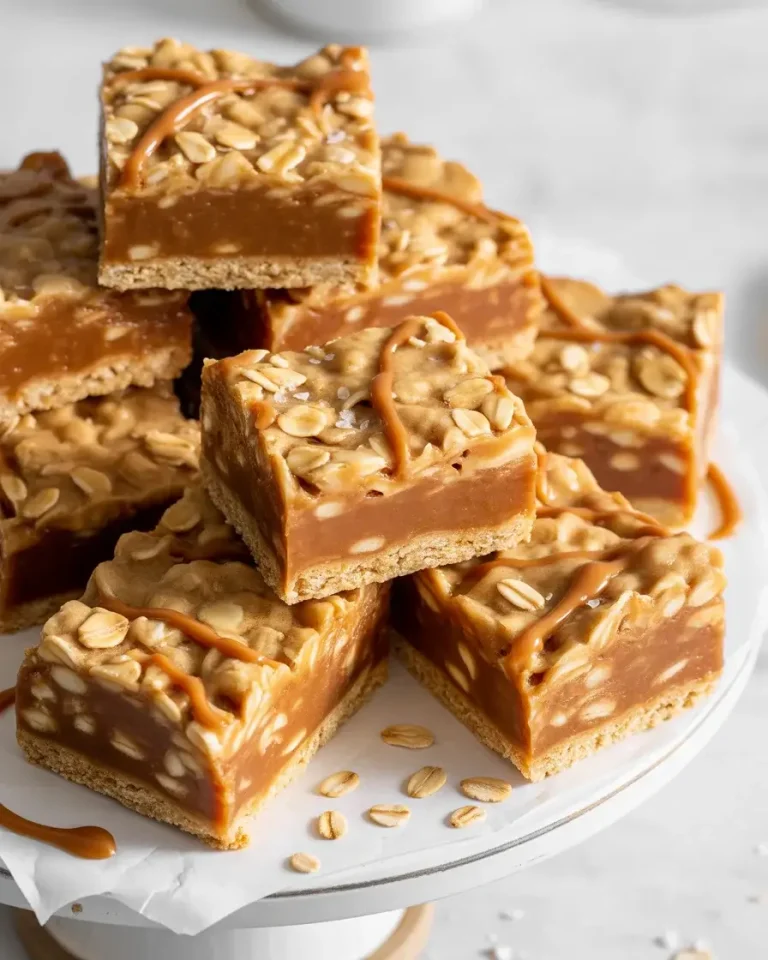 Irresistible salted caramel oat bars with gooey center and sea salt finish