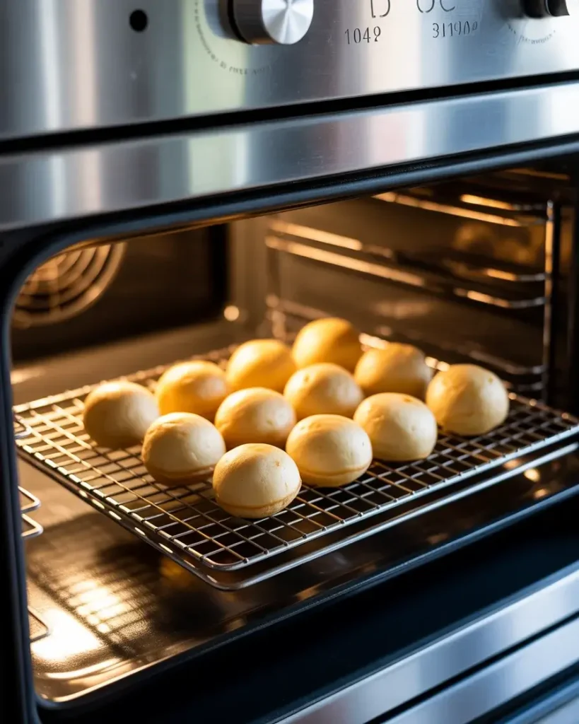 Keeping batches of pancake poppers warm on a wire rack in a 200°F oven before serving