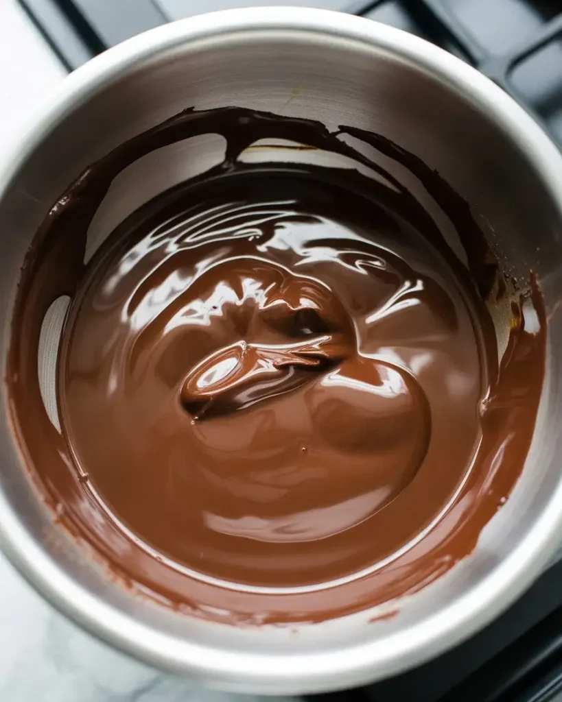 Melted chocolate and butter mixture ready for brownie batter