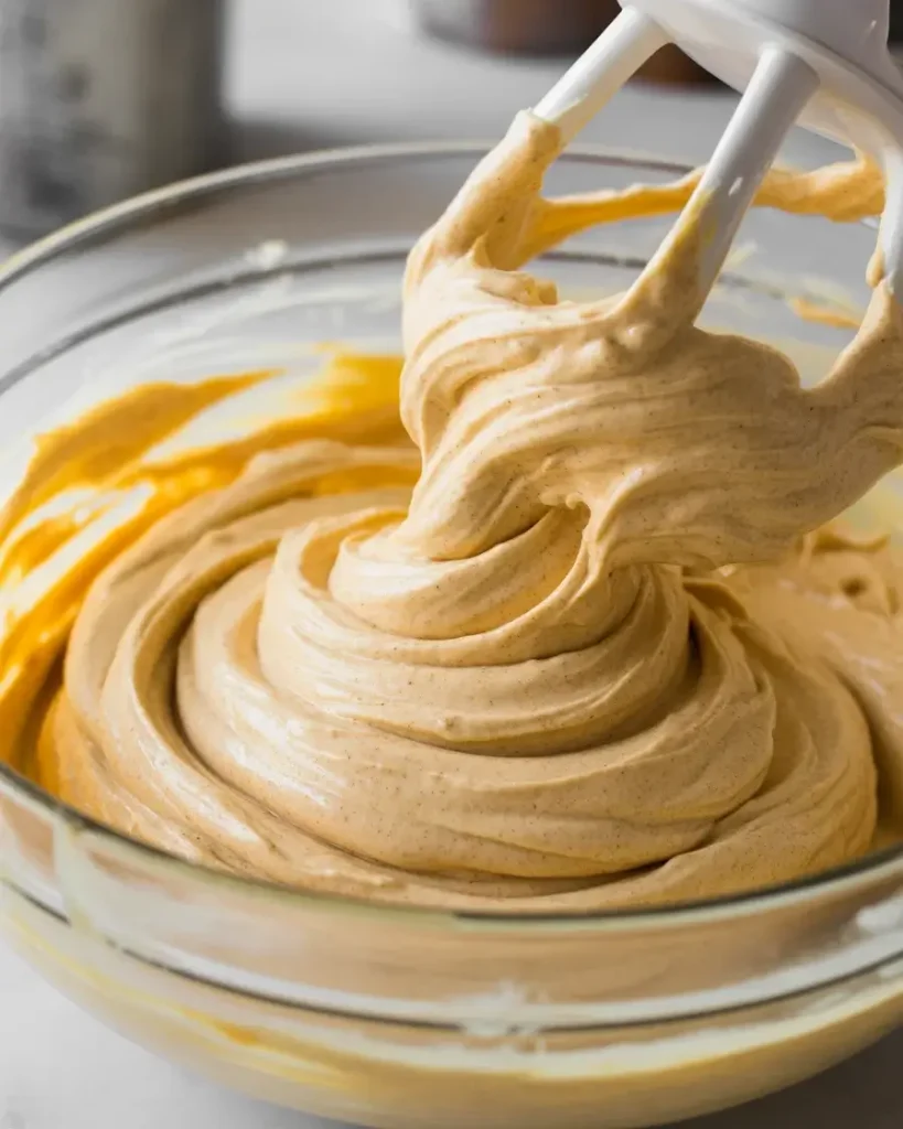 Mixing pumpkin spice cream cheese with Oreo crumbs until thick and combined