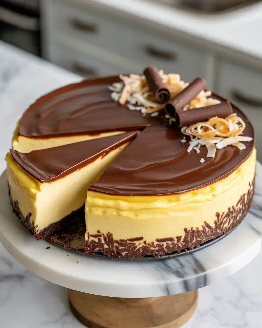 Nanaimo-bar-cheesecake-with-three-gorgeous-layers-topped-with-glossy-dark-chocolate-ganache