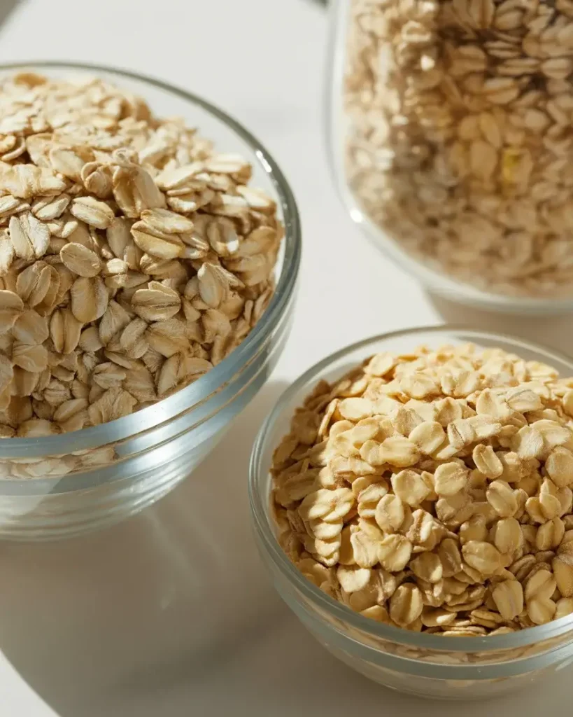 Old-fashioned oats (left) versus quick oats showing texture difference