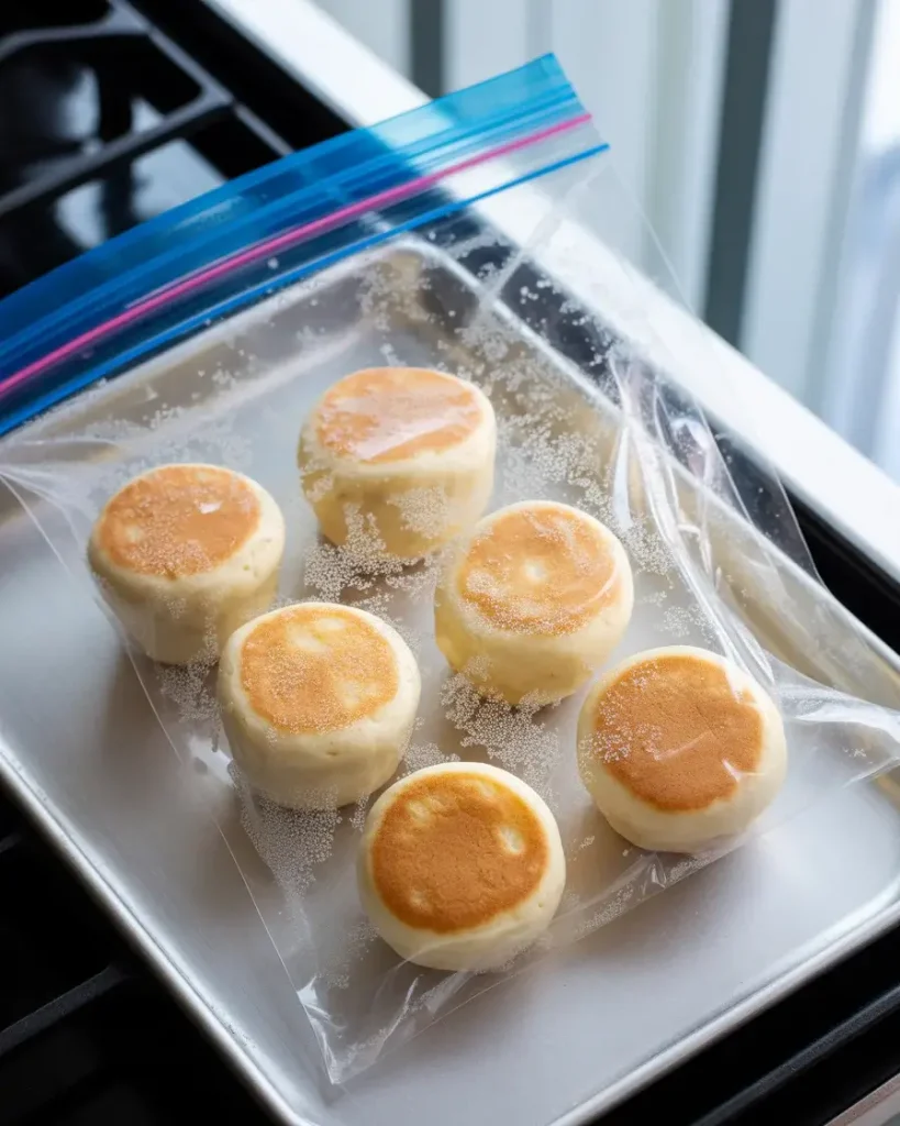 Pancake poppers frozen in a single layer for easy grab-and-reheat breakfasts all week