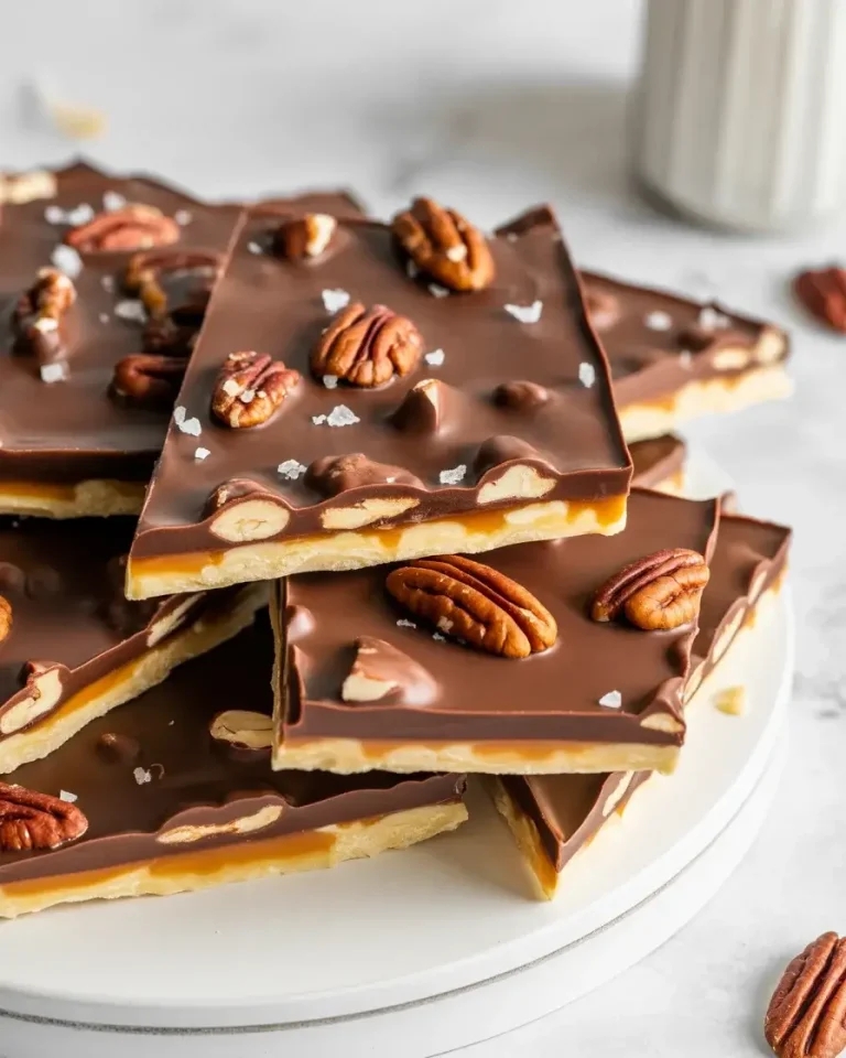 Pecan pie bark with buttery toffee, dark chocolate, and flaky sea salt - ready to gift or serve