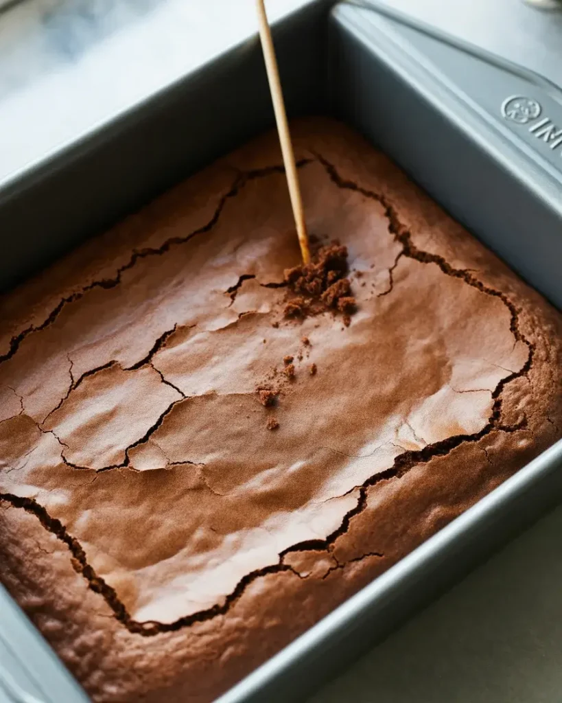Perfectly baked brownies with crackly top ready for cutting
