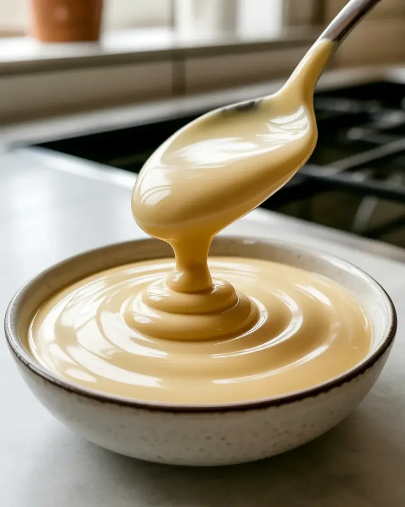Perfectly melted white chocolate with a smooth, glossy ribbon consistency