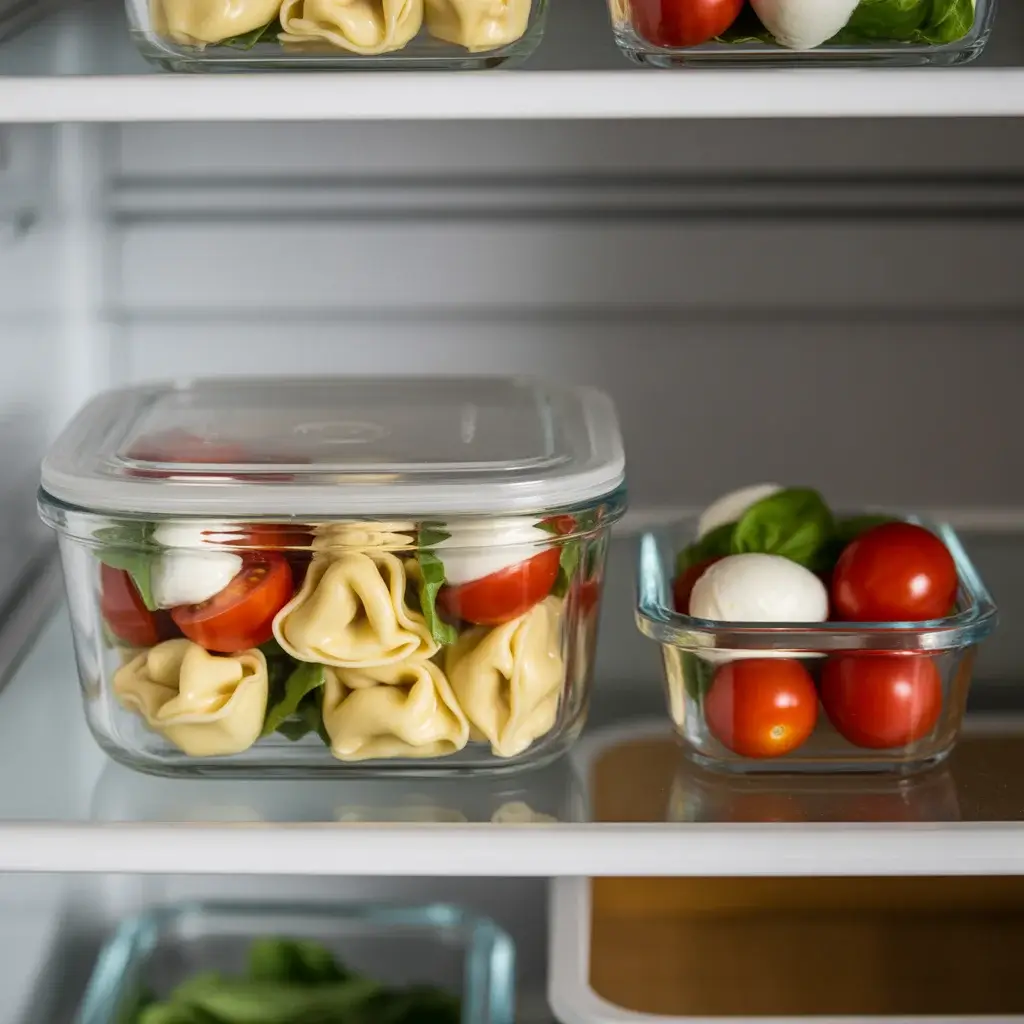 Prepping tortellini and toppings separately for easy make-ahead assembly