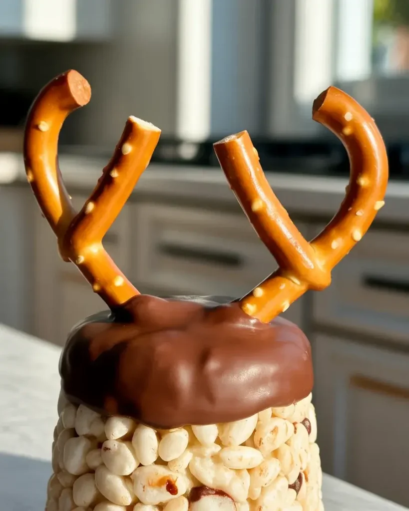 Pretzel antlers firmly set in chocolate when pressed within 60 seconds of spreading