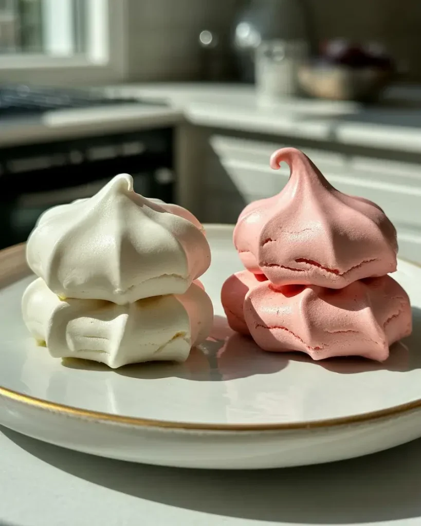 Properly dried meringue (left) vs sticky underbaked meringue (right) - texture comparison