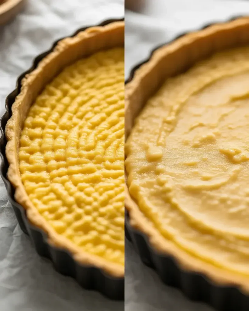 Properly risen frangipane vs sunken greasy result - temperature is everything