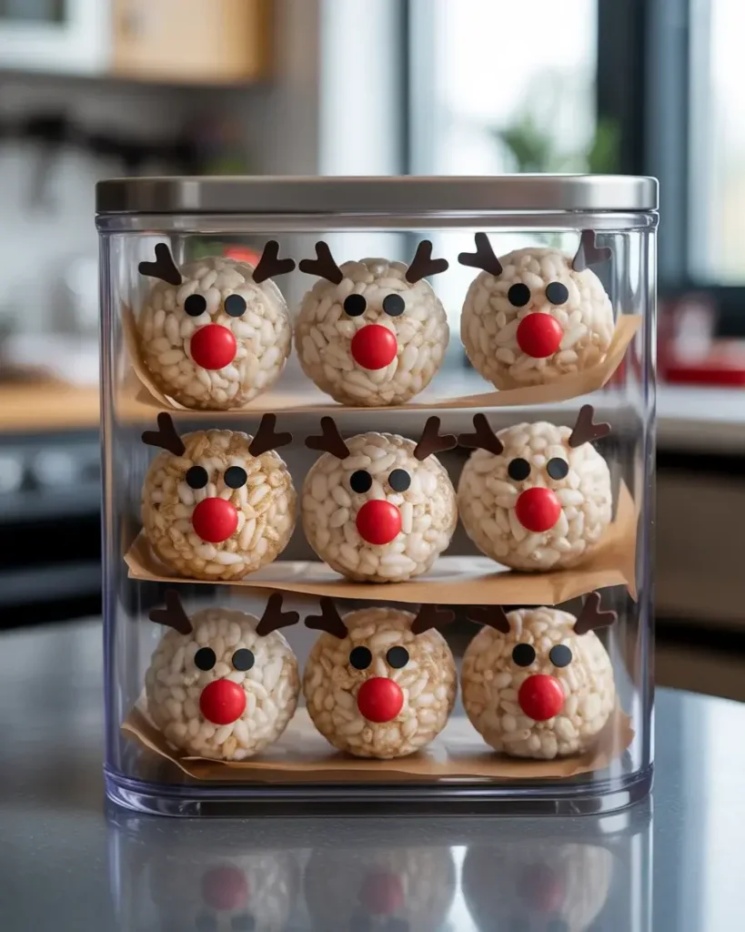 Reindeer rice cakes stored properly in an airtight container up to 24 hours ahead