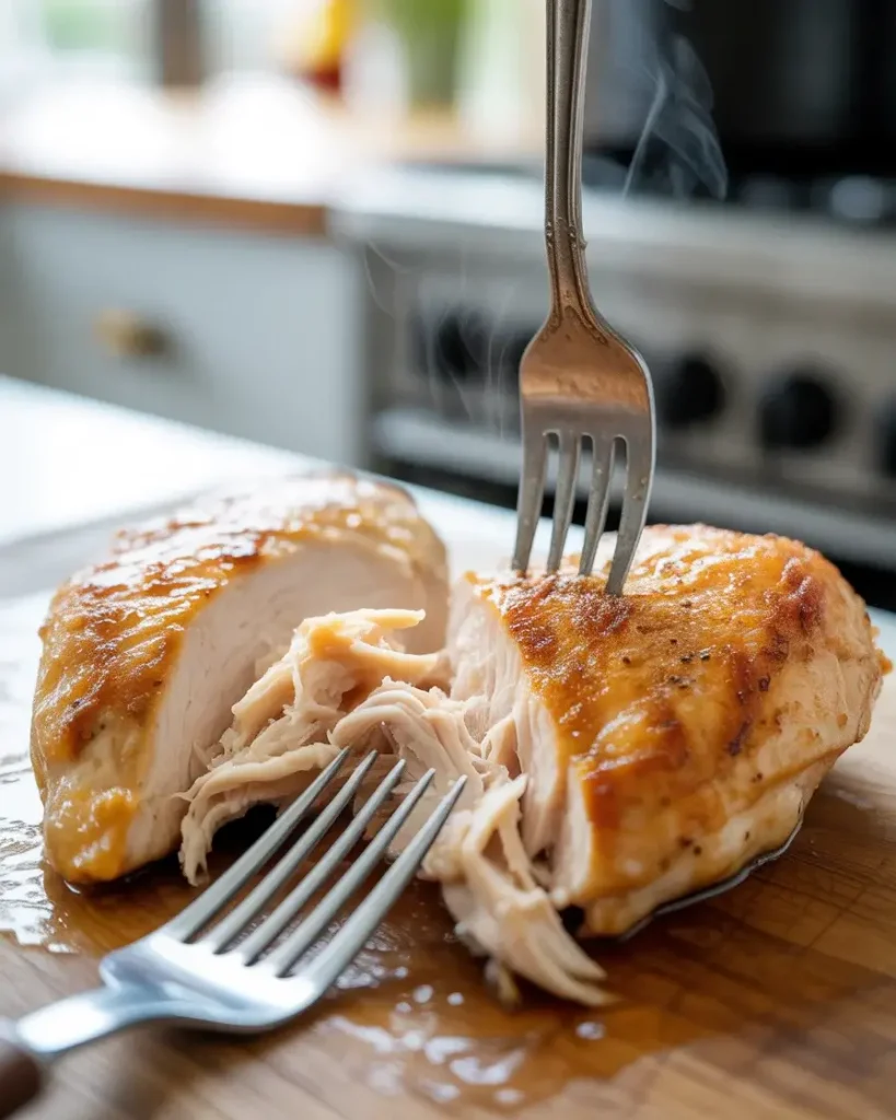 Rested chicken breast shreds into tender, juicy strands perfect for sliders