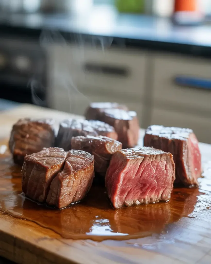 Resting seared steak allows juices to redistribute for maximum flavor and tenderness