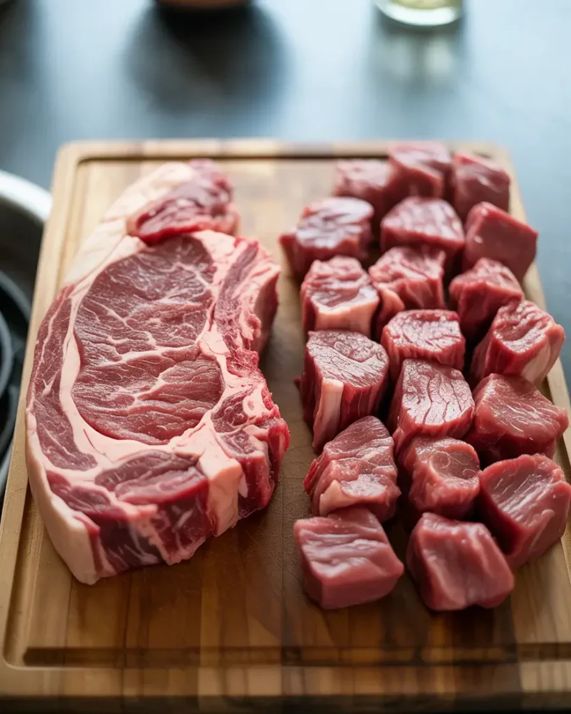 Ribeye (left) vs sirloin (right) - both excellent for steak and queso rice bowlsRibeye (left) vs sirloin (right) - both excellent for steak and queso rice bowls