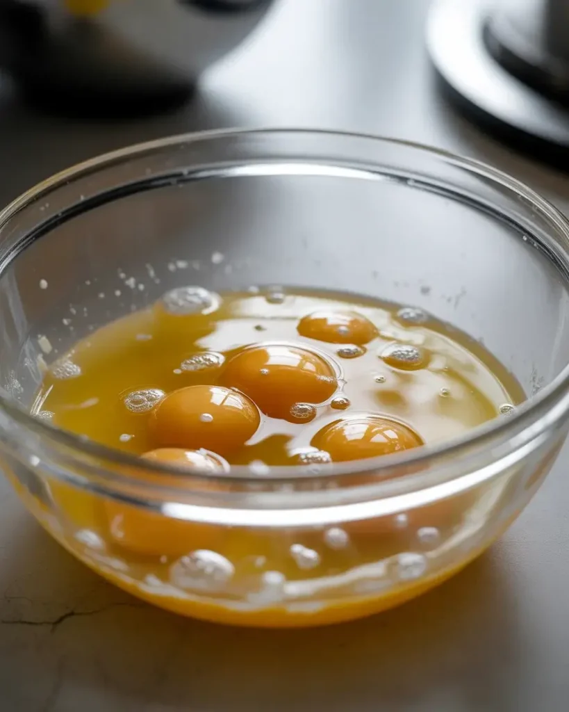 Room-temperature egg whites ready to whip into stiff, glossy meringue peaks