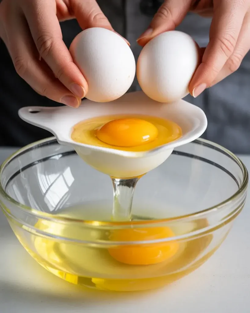 Separating eggs carefully for meringue - even a drop of yolk will prevent stiff peaks