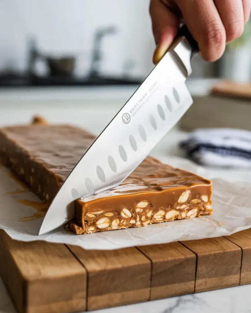 Sharp knife and damp cloth technique for perfectly clean bar cuts