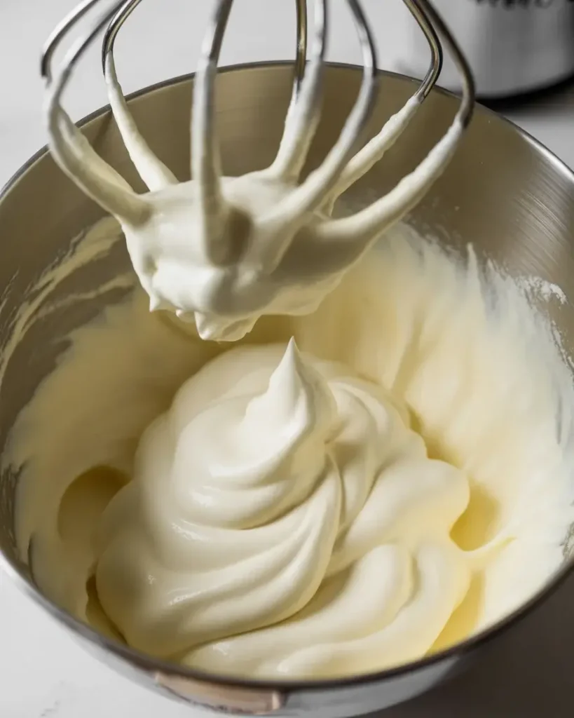  Soft peaks form after about 90 seconds at medium speed