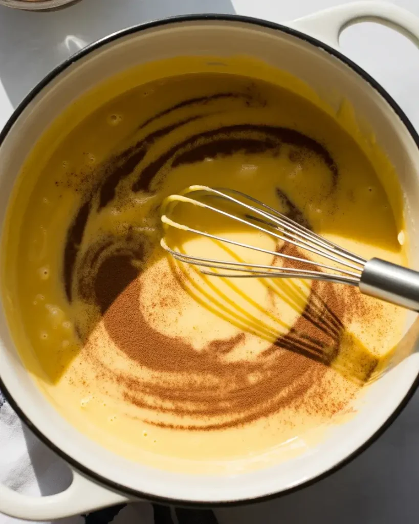 Spiced egg custard with cinnamon and nutmeg for dipping the sticks