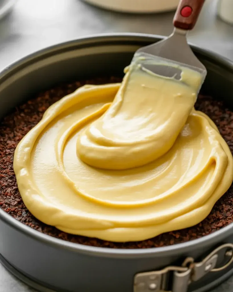 Spreading-silky-custard-filling-evenly-over-the-frozen-chocolate-coconut-base