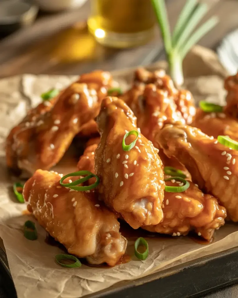 Sticky pineapple glazed chicken wings glistening with a golden caramelized glaze