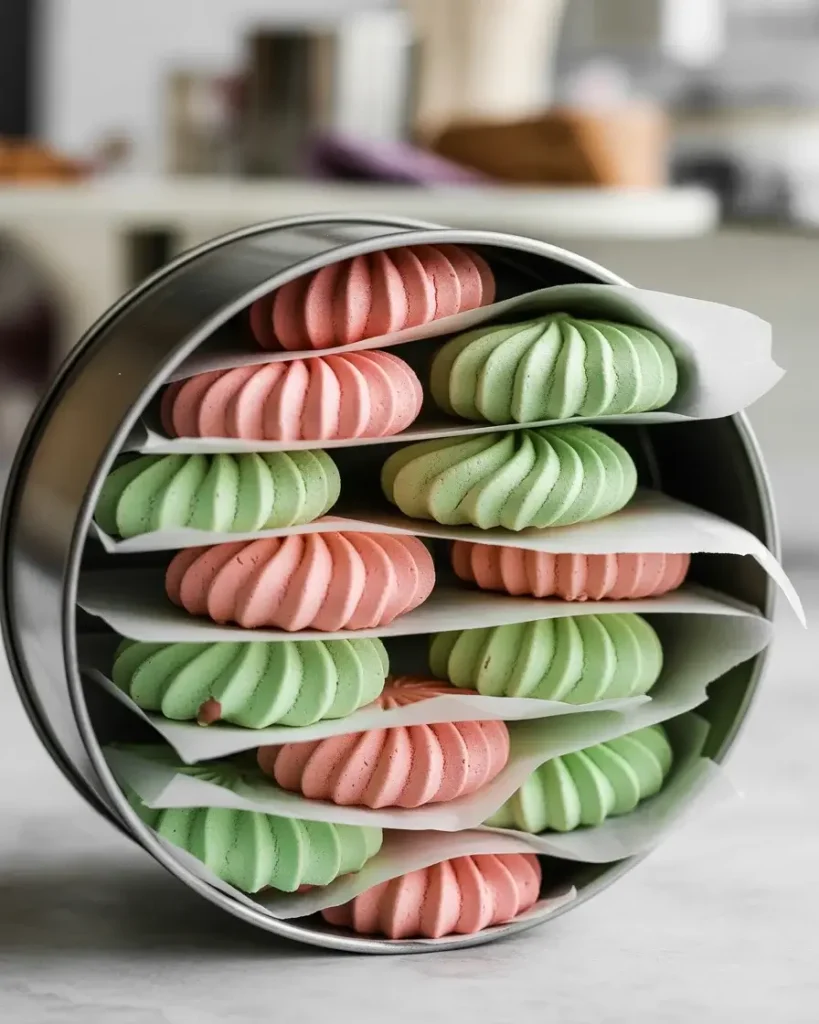 Store jello meringue cookies layered in parchment inside an airtight tin for up to 4 days