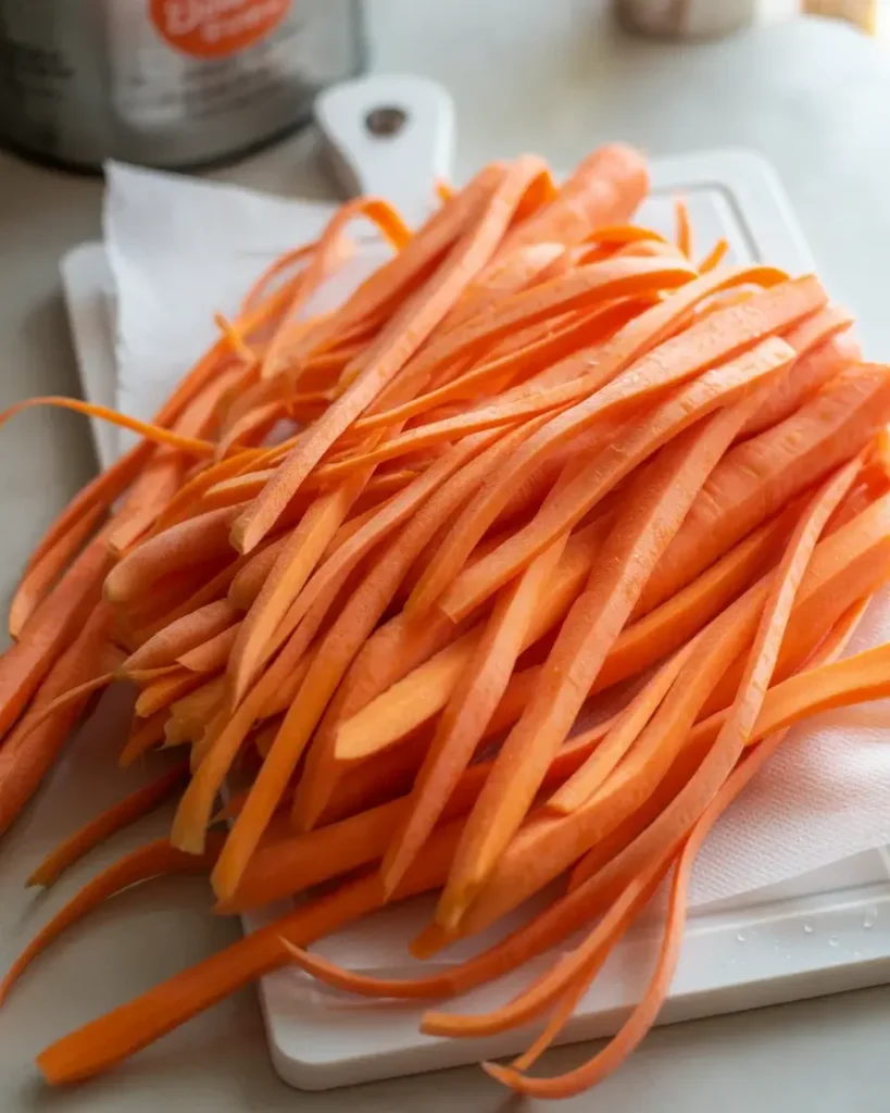  Thin carrot ribbons peeled and patted dry for the perfect roll up base