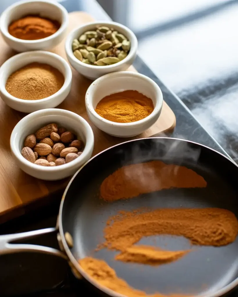 Toasting autumn spices before mixing deepens their warm, aromatic flavor.
