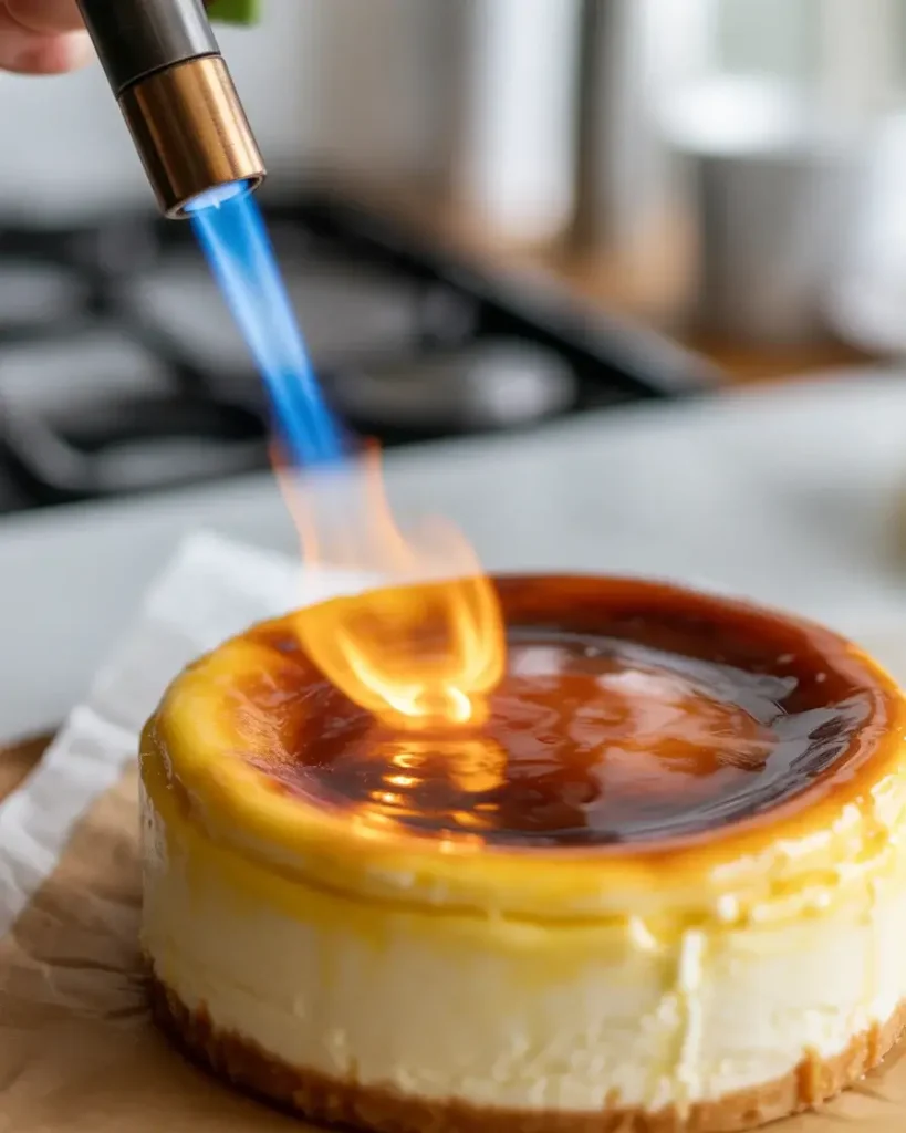 Torching superfine sugar to deep amber creates that iconic crackly brulee crust