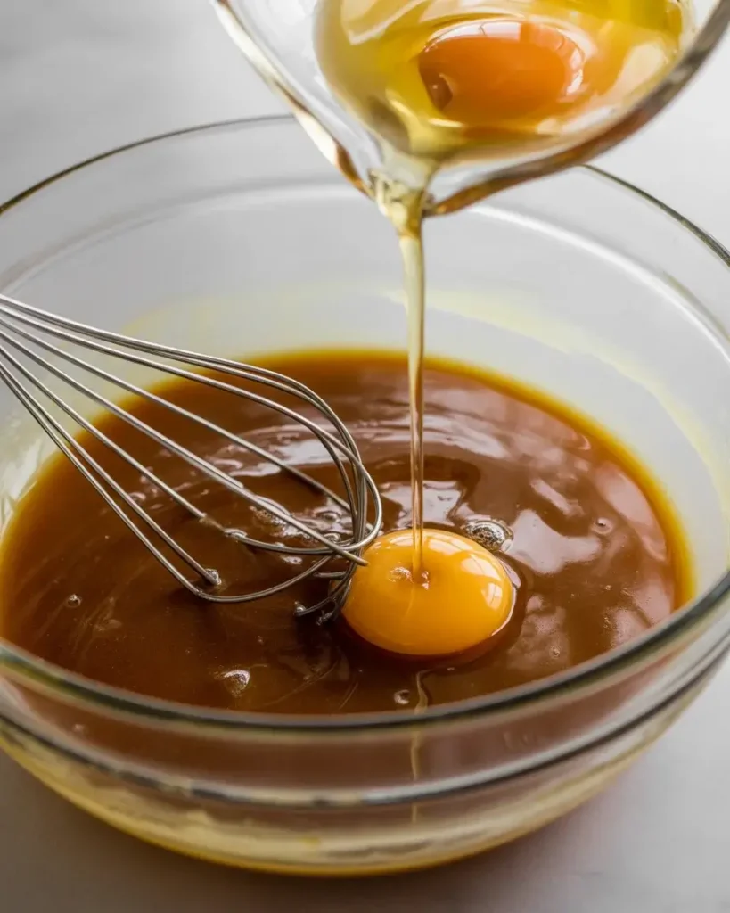 Whisking brown butter with sugars and eggs creates a glossy, rich cookie base.