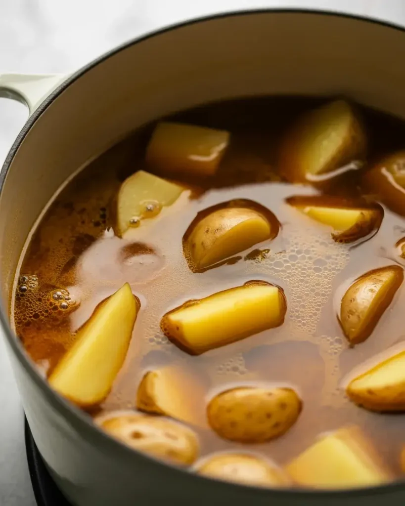 Yukon Gold potatoes simmering in smoky southwestern broth