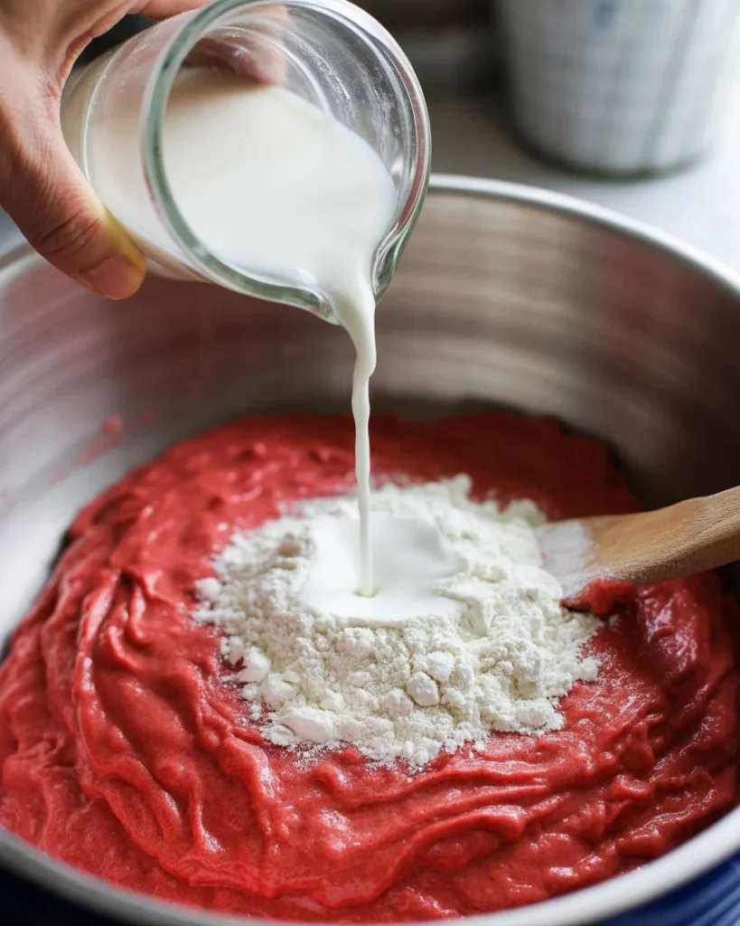 Adding milk gradually controls the dough consistency from firm to soft and scoopable