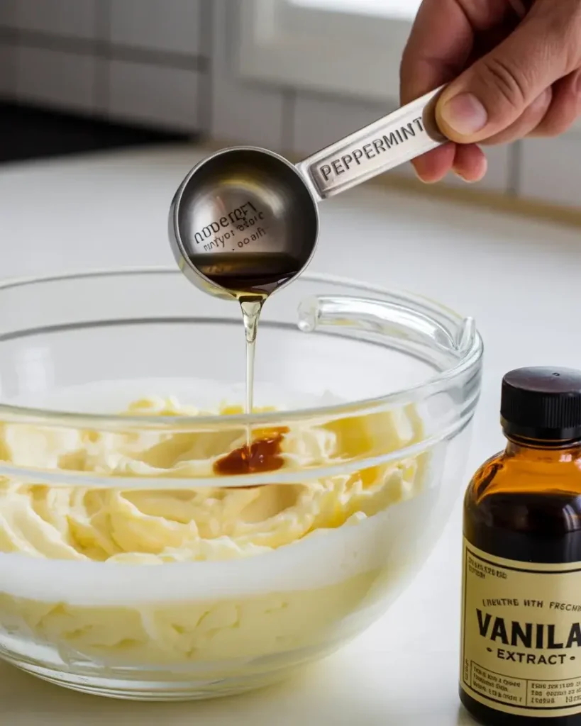 Adding peppermint and vanilla extracts to the butter mixture for bold, cool flavor