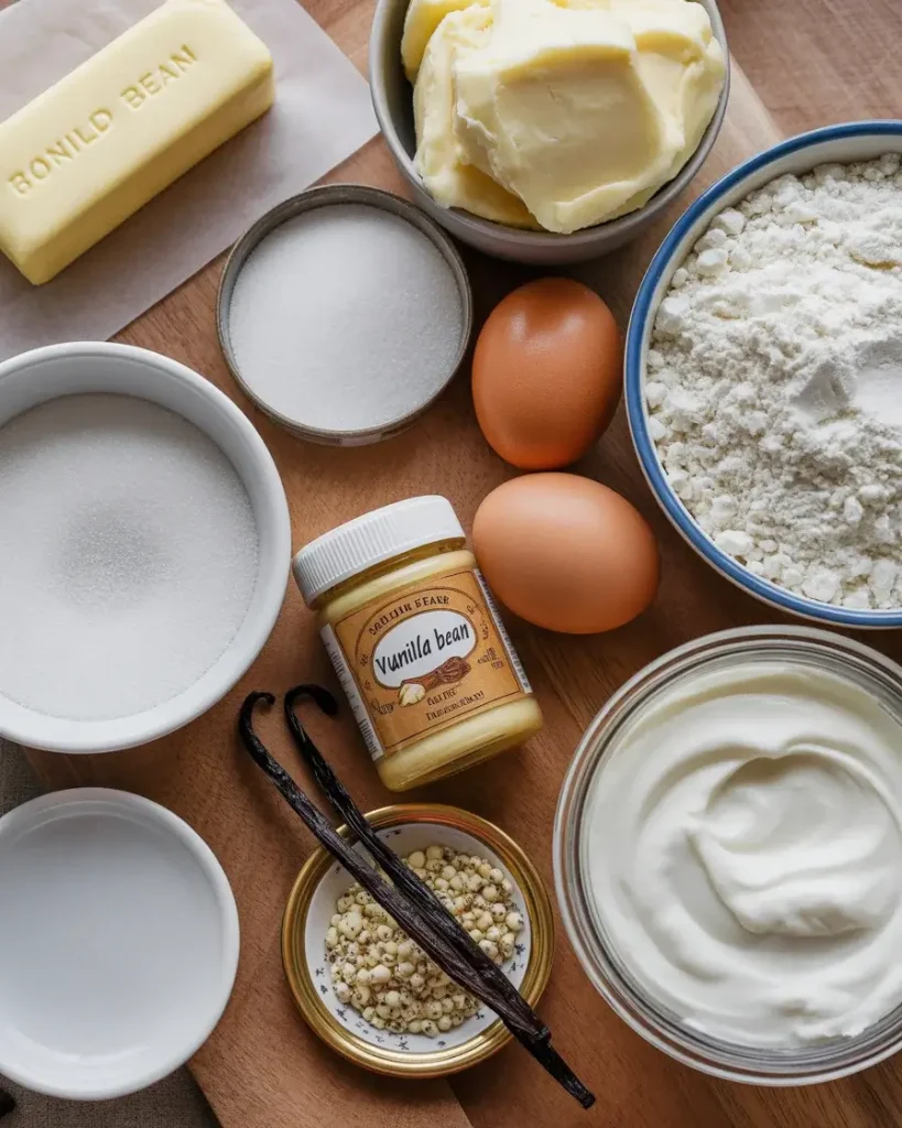 All ingredients prepped and measured for Amish vanilla bean sugar cookies